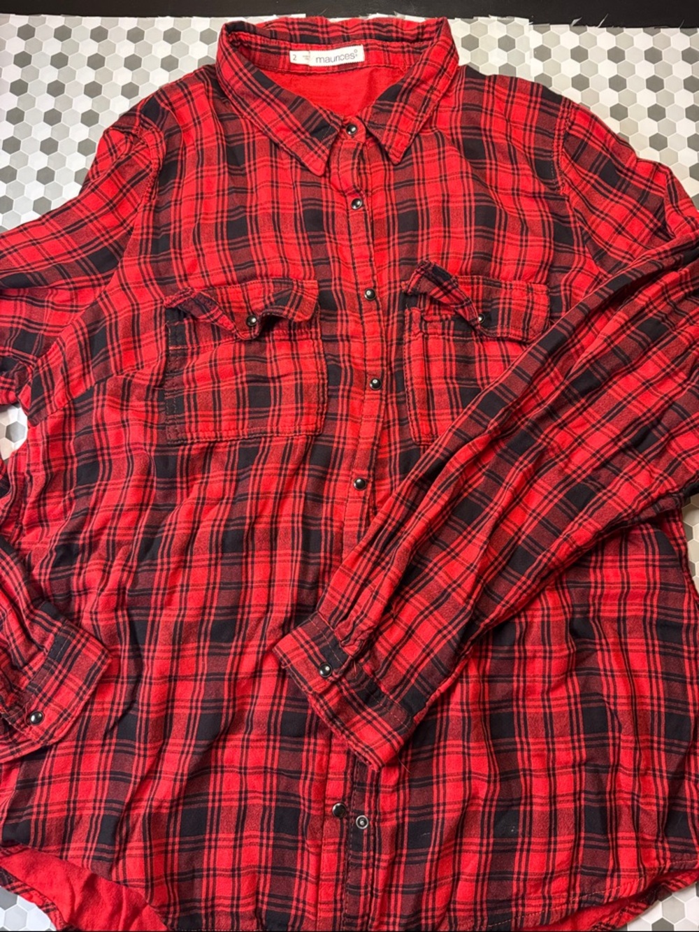 Maurices Red and Black Plaid Flannel Button-Up